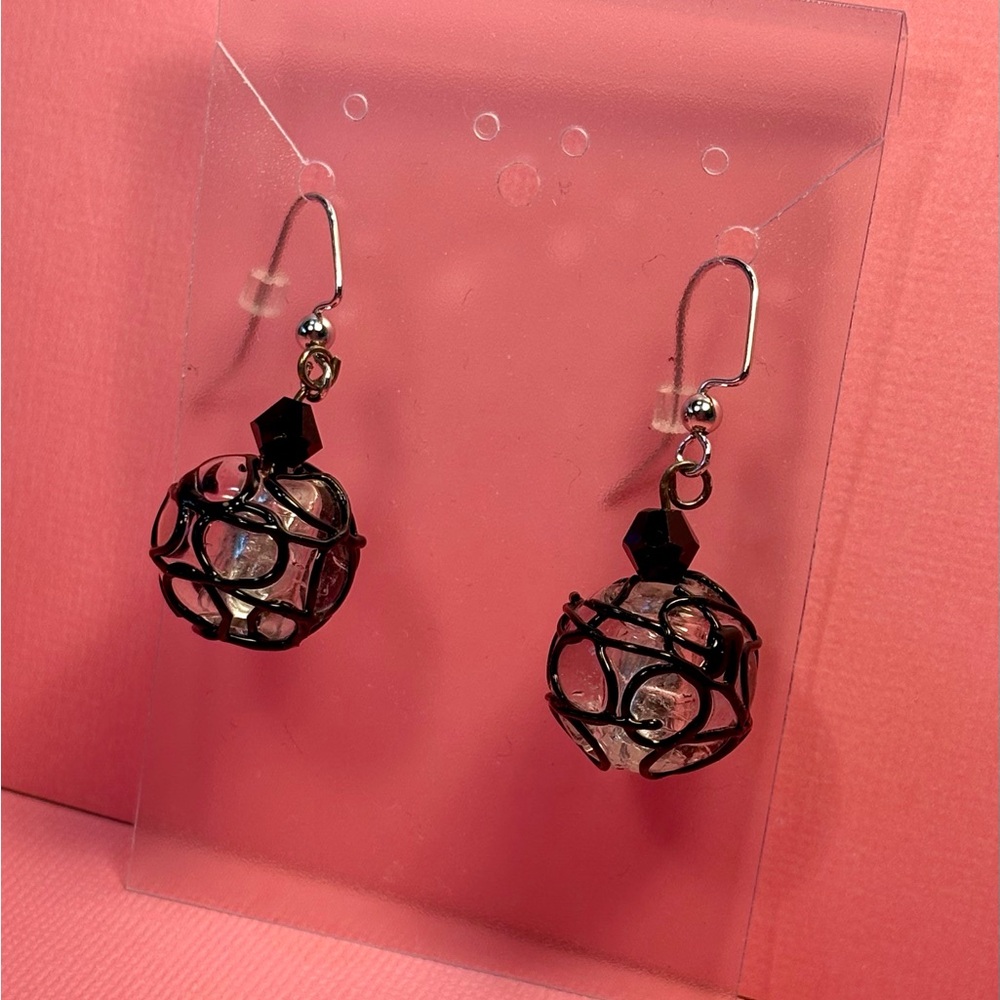 Earrings Pierced Handcrafted Unique Women Design Glass Bead & Wire Encircling